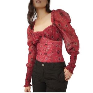 Free People Red Floral Bodysuit